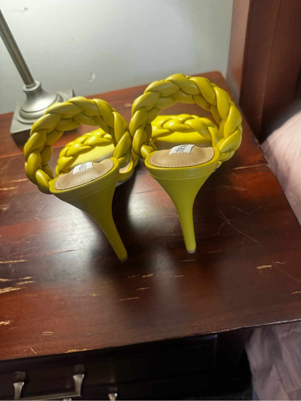 Steve Madden Braided Strap High Heel Sandals in Chartreuse Yellow - Picture 9 of 9